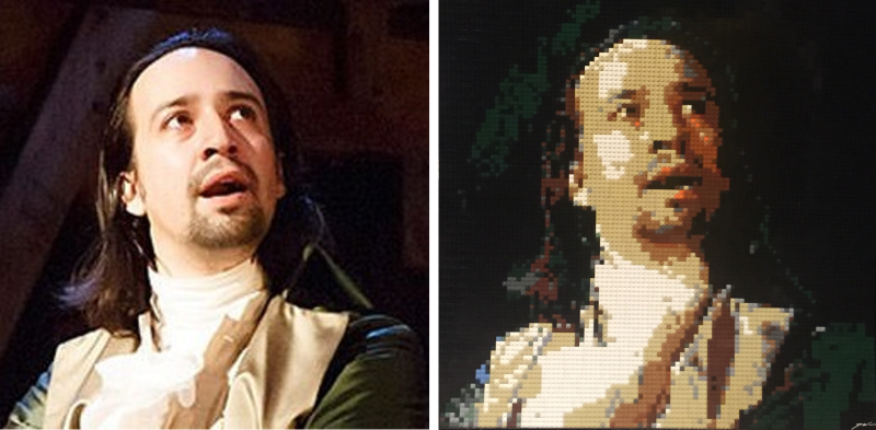 Lego Mosaic of Lin-Manuel Miranda as Alexander Hamilton (by Dave Ware of Brickwares)